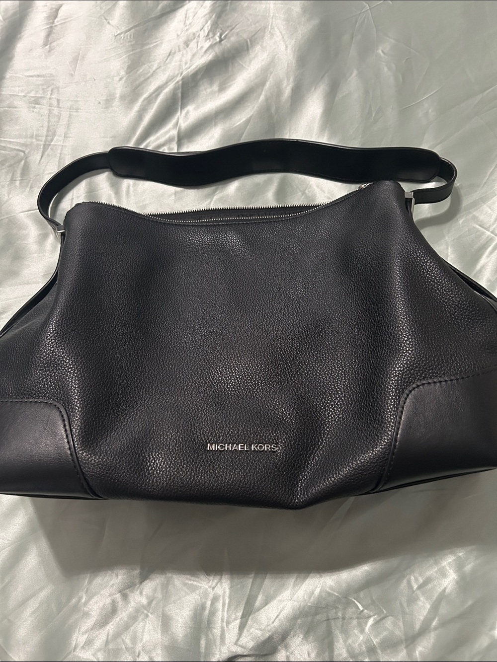 Michael Kors Black Pebbled Leather Hobo Bag with silver Logo